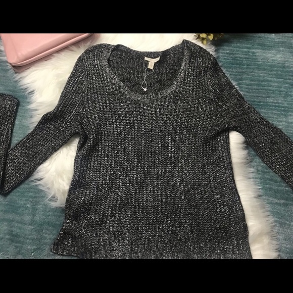Eileen Fisher Shimmer Knit Black & Silver Sweater - Picture 3 of 4